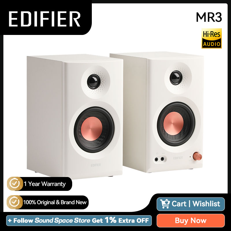 Edifier MR3 2.0 Monitor Głośnik System Hi-Res Audio Bluetooth V5.4 Zbalansowane wejścia TRS RCA AUX Aplikacja EQ Ustawianie kompensacji pomieszczenia