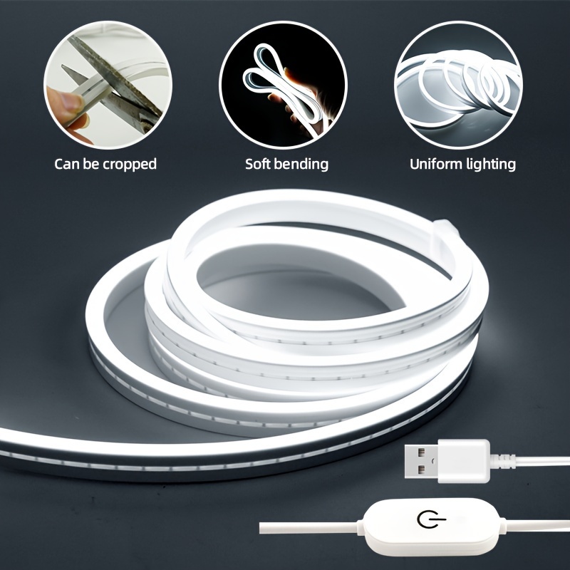 Tira de luces LED de neón de silicona, 5V, USB, 3535, Interruptor táctil regulable, cinta Flexible impermeable, lámpara para habitación, decoración del hogar