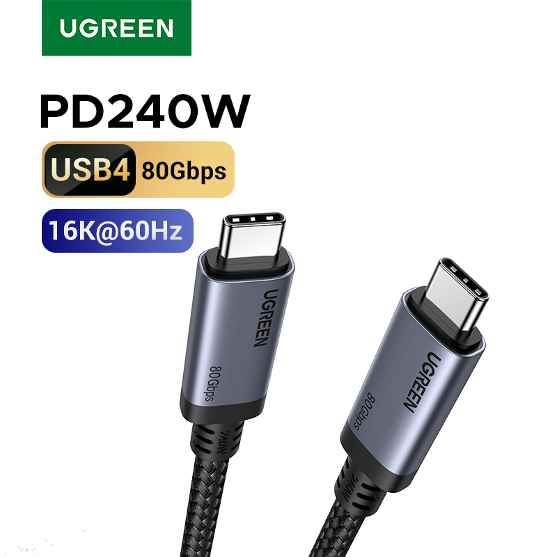 สายเคเบิล UGREEN USB C แบบ Full Function รองรับ USB4 80Gbps กำลังไฟ 240W PD 3.1 ชาร์จเร็ว 16K@60Hz สำหรับจอภาพ USB C MacBook iPad Pro iPhone 17/16/15
