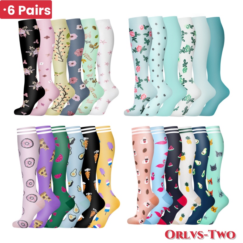 6 PAARE Kompressionssocken Blumen Tier Obst für Männer Frauen Laufen Krankenschwester Socken Krankenschwestern Sport Damen Dame Damen Laufen