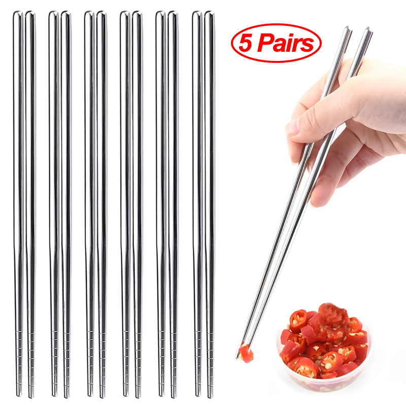 1/2/5 paia di bacchette cinesi in acciaio inossidabile antiscivolo sushi bacchette coreano cibo giapponese bastoncini di metallo set di stoviglie da cucina