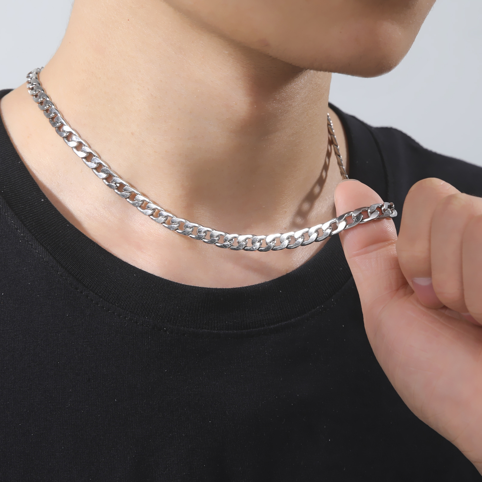 My Shape Kalung rantai untuk pria rantai dasar Kuba kotak Figaro Punk kalung rantai batas kalung Lobster gesper mode perhiasan pria kerah