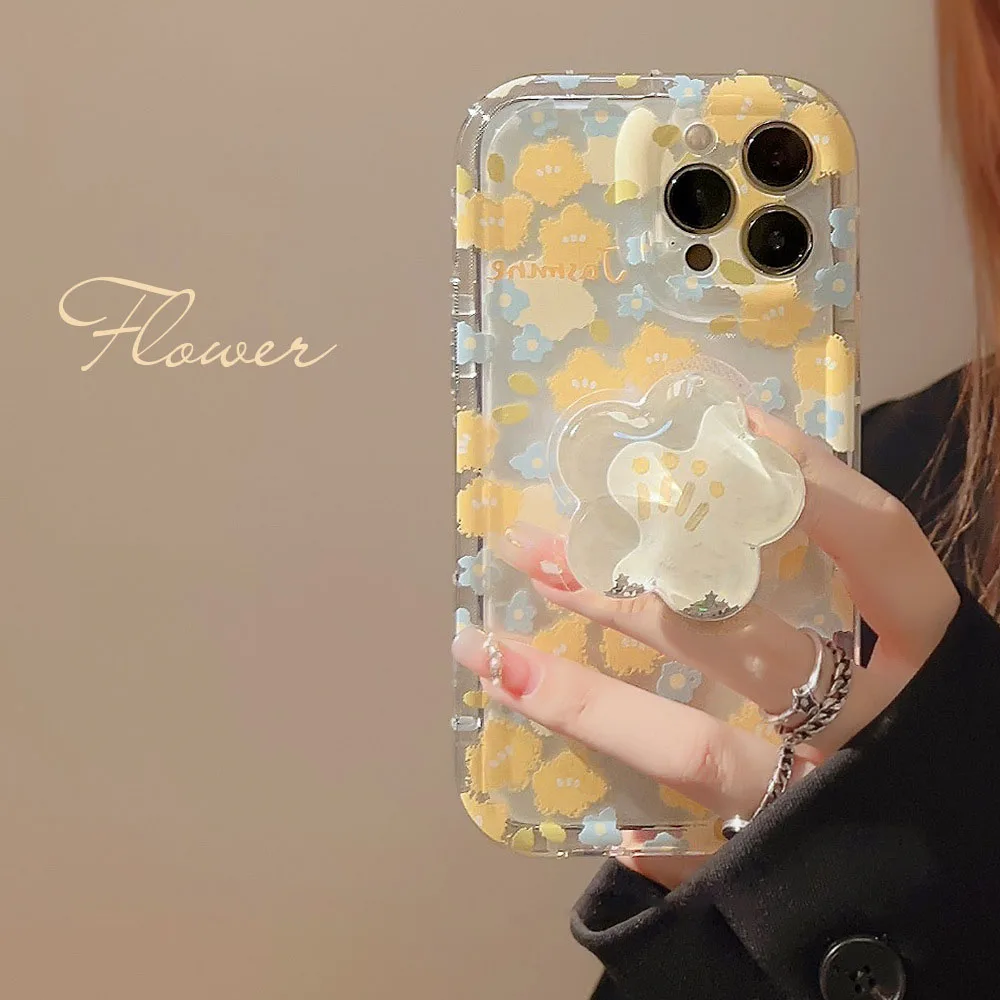 Fiore artistico carino con supporto Custodia per telefono per iPhone 16 17 Pro Max 15 14 13 12 11 Pro Max 7 8 Plus 17Air Cover trasparente