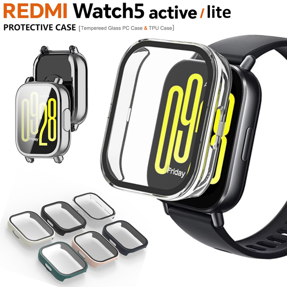Vidrio templado + funda de PC para Xiaomi Redmi Watch 5 Active/Lite, funda protectora de pantalla de TPU suave, fundas de reloj para Redmi Watch 5 Lite