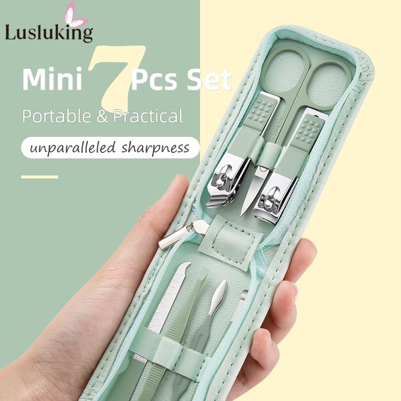 Ensemble de manucure et pédicure, 7 pièces, outils de coupe-ongles, ciseaux à ongles professionnels en acier inoxydable, Kit de étui de voyage 7 en 1