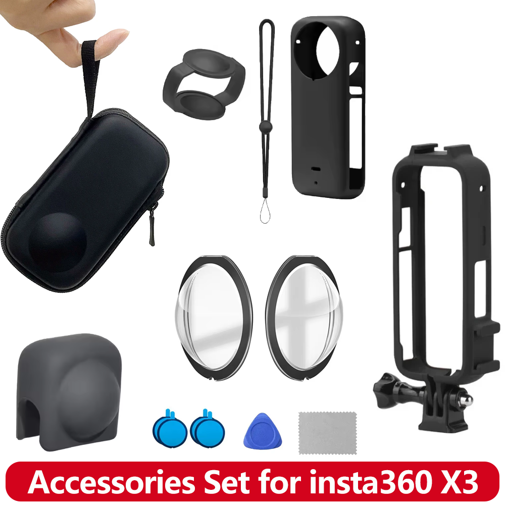 ชุดอุปกรณ์เสริม X3 สำหรับ Insta360 X3 ฝาครอบเลนส์ กล่องใส่ ซิลิโคนเคส ฝาครอบป้องกันเลนส์ กรอบป้องกันสำหรับ Insta 360 X3