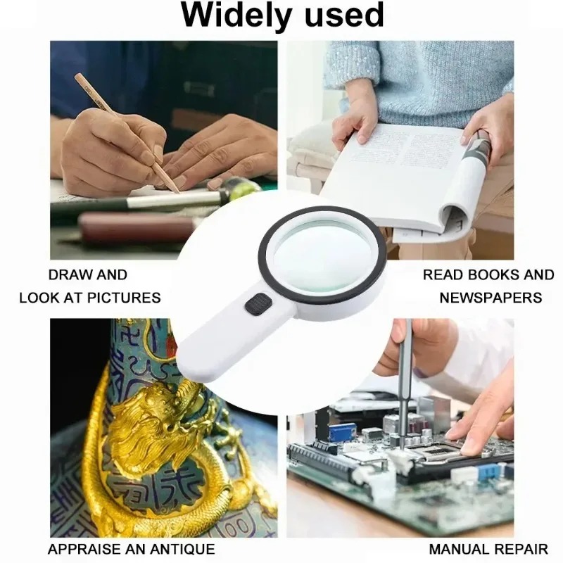 Lupa de 30X con 12 LED y Luz UV, Portátil, para Lectura, Sellos, Joyería, Reparación de Relojes