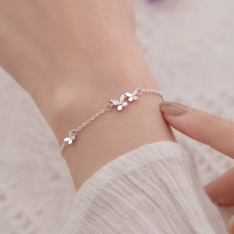Ventfille 925 prata esterlina diamante-cravejado borboleta pulseira feminina moda temperamento flor pulseira ajustável