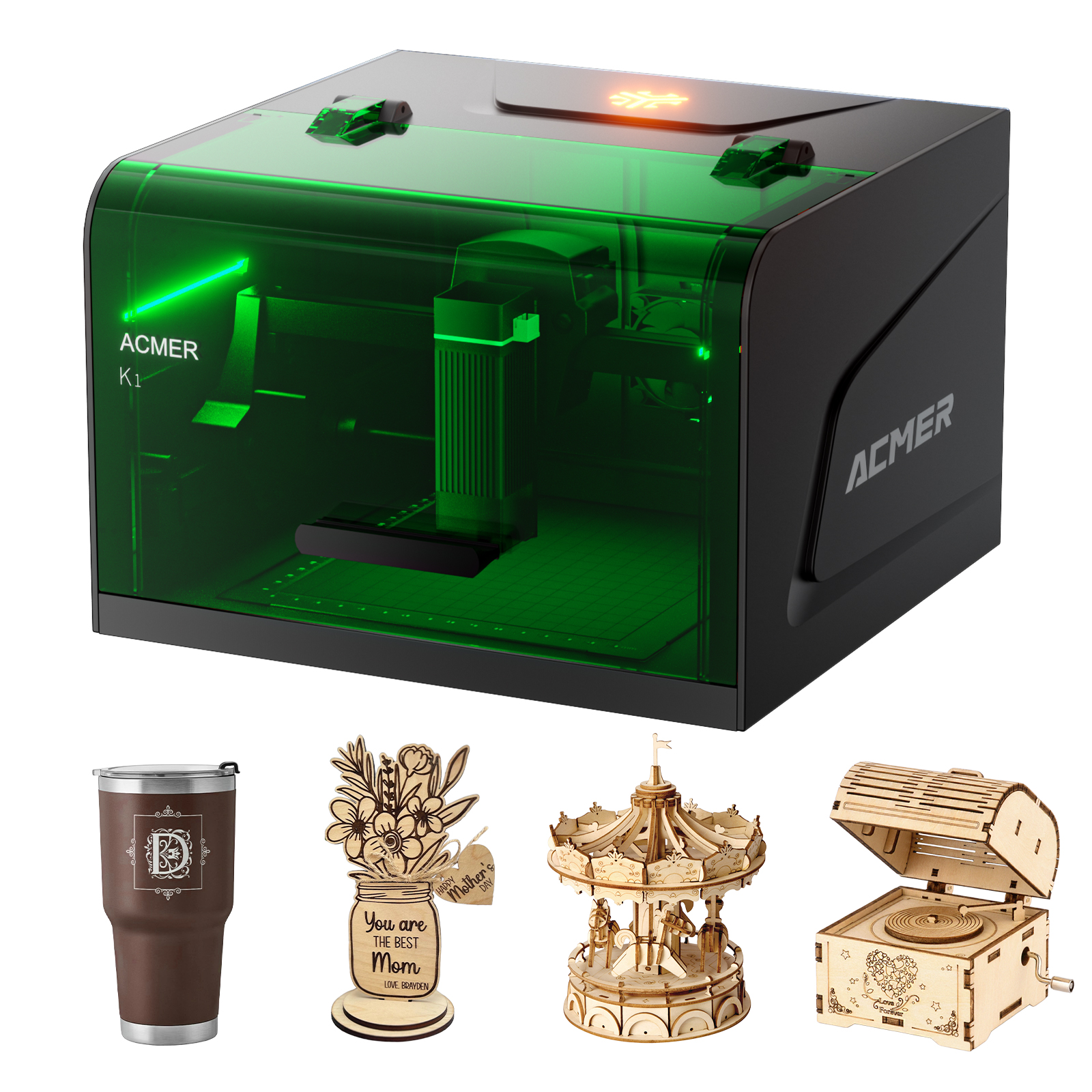 Máquina de Grabado Láser Portátil ACMER K1 Mini, Máquina CNC, Máquina de Marcado de Logotipos DIY, para Papel Pintado, Cuero, Madera, Acrílico