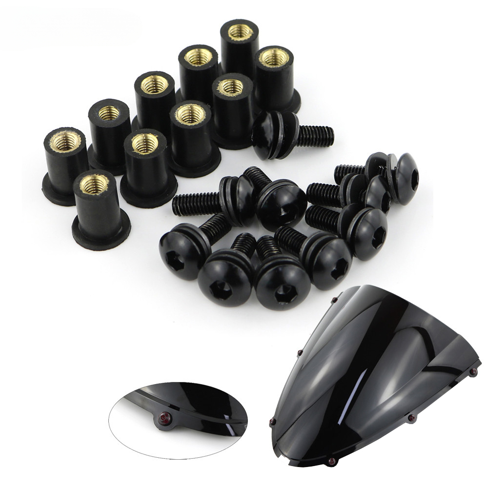 Juego de tornillos de aluminio anodizado para motocicleta, Kit de tuercas de pozo de goma métrica M5 de 15mm, carenado de parabrisas, 10 unidades