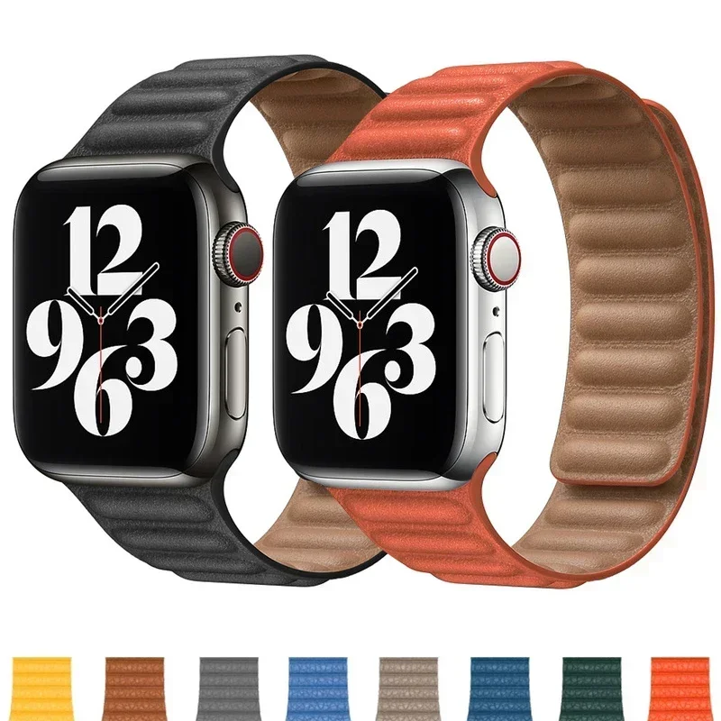 Collegamento in pelle per cinturino Apple Watch 45mm 41mm 44mm 40mm 49mm Bracciale ad anello magnetico originale cinturino iWatch serie 8 Ultra 3 SE 6 7