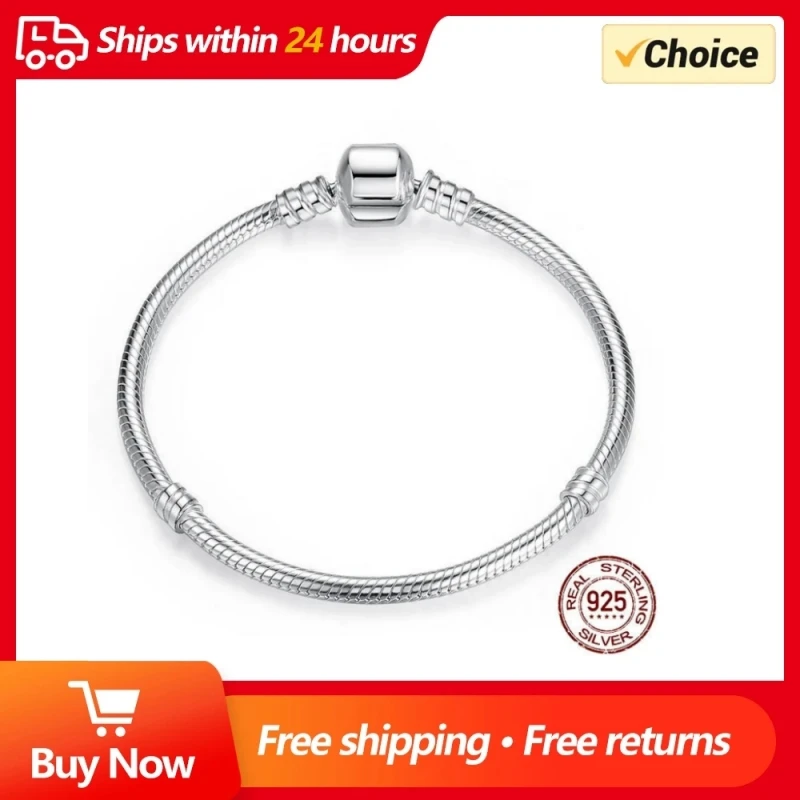 Brazalete de plata de ley 100% 925 auténtica para mujer, cadena de serpiente de 3MM, joyería de lujo, 16-23CM, gran oferta