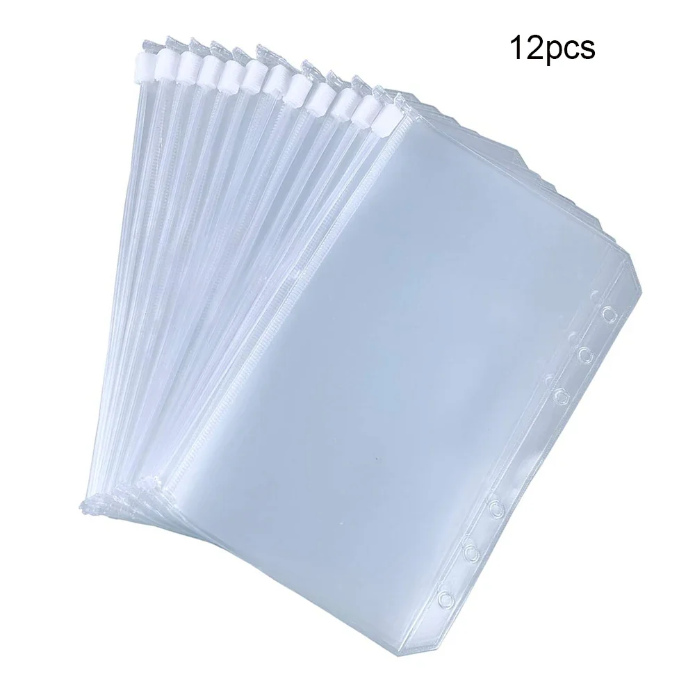 Carpeta con bolsillos A5 A6 A7, carpetas con cremallera para cuaderno de 6 anillas, bolsa impermeable de hojas de PVC, bolsas para archivar documentos, 12 Uds.