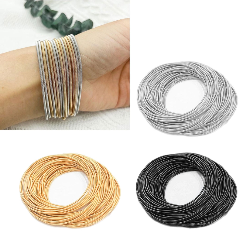 50 pçs frisado ouro-coberto primavera pulseira diy espiral telescópica aço carbono pulseira elástica antiderrapante artesanato