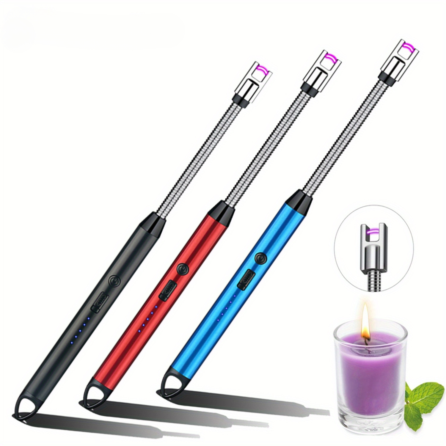 Accendini elettrici ricaricabili da 3 pezzi, accendino da cucina ad arco al plasma TYPE-C, accendino ad arco antivento, accendino a candela, accendino per barbecue