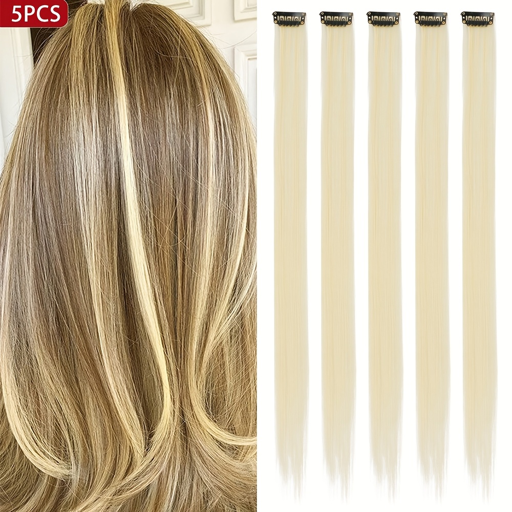 5 stks/set lange rechte synthetische clip-in hair extensions voor vrouwen halloween kerstfeest cosplay