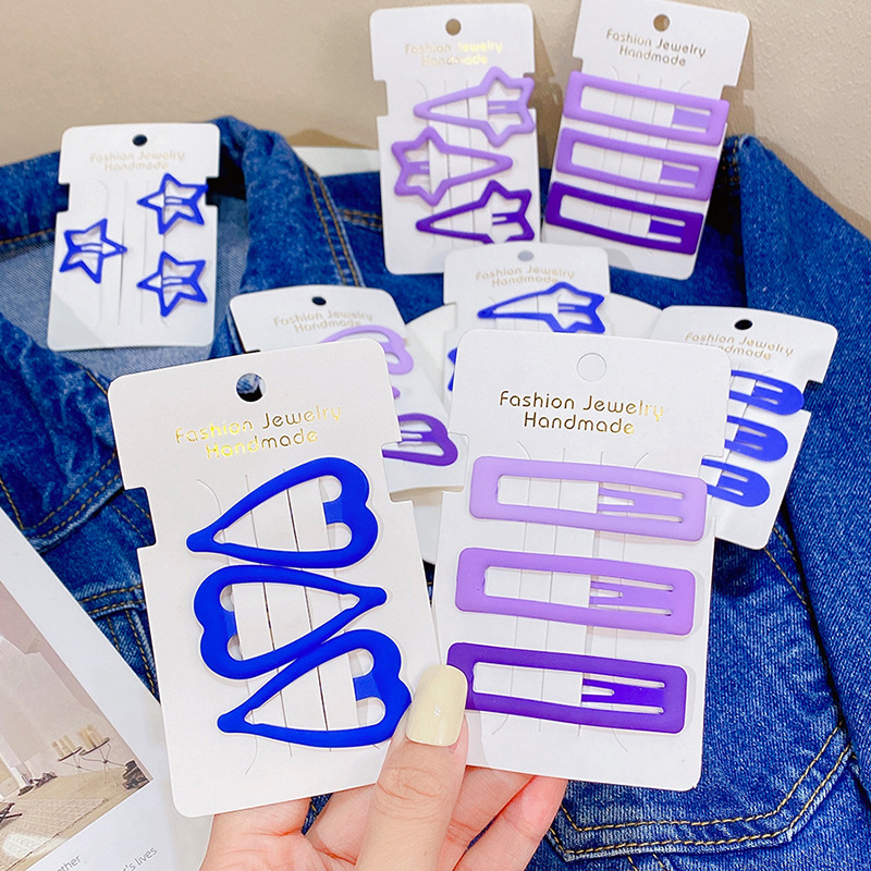 3 Stks/set Vrouwen Meisjes Leuke Haarspeldjes Blauw Lavendel Hart Ster Geometrische Haarspelden Zoete Pony Haarspeldjes Mode Haaraccessoires