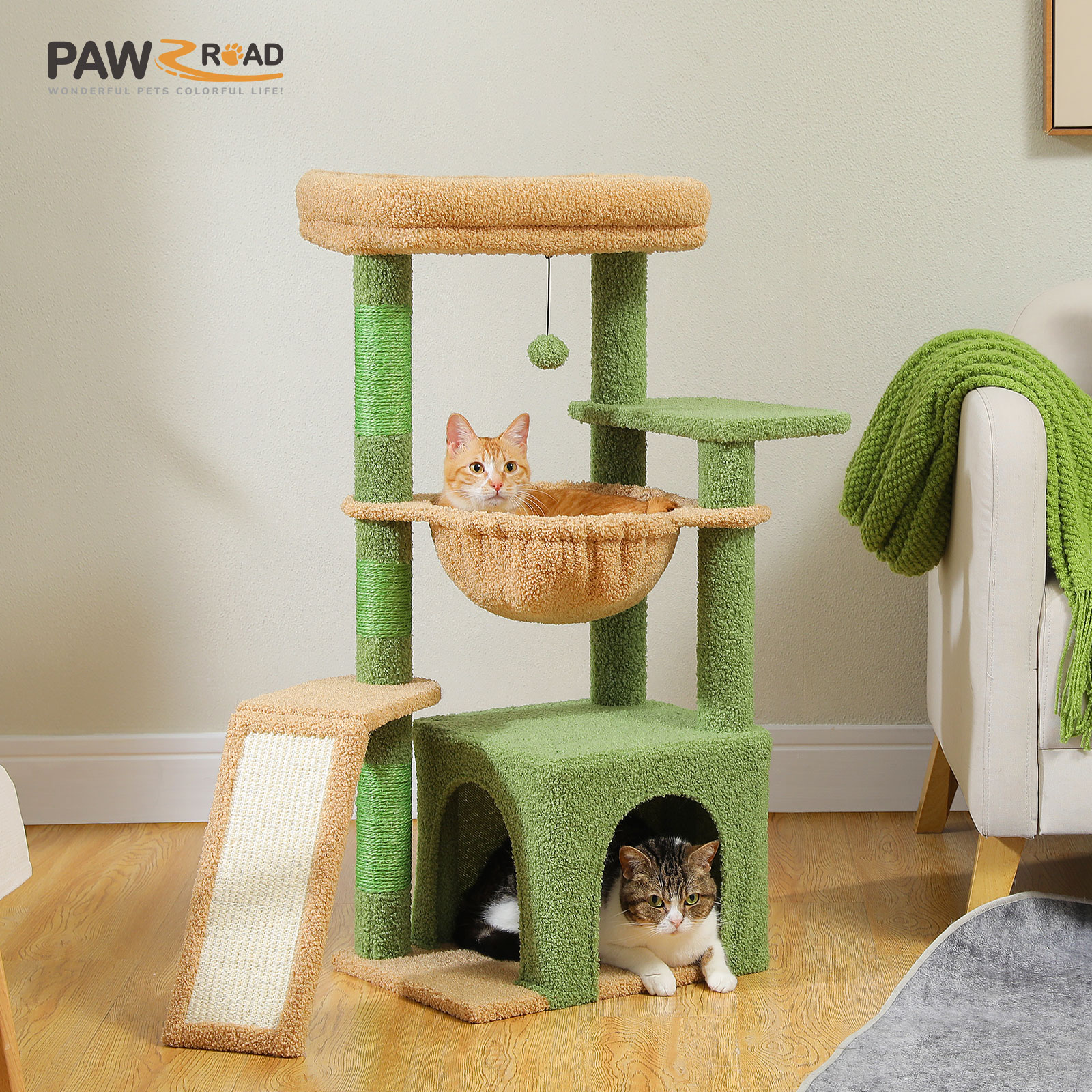 Árvore para gatos para gatos internos, torre pequena para gatos com condomínio grande para gatos, postes para arranhar gatos, rede aconchegante para gatos e escada para arranhar gatos