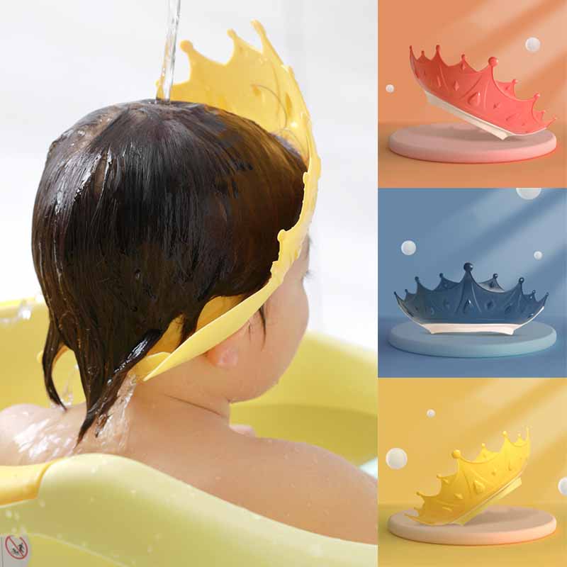 Baby-Shampoo-Kappe Verstellbarer Augen- und Ohrenschutz Silikon Cartoon-Krone Duschhaube Baby-Pflege Haarewasch-Shampoo-Mütze
