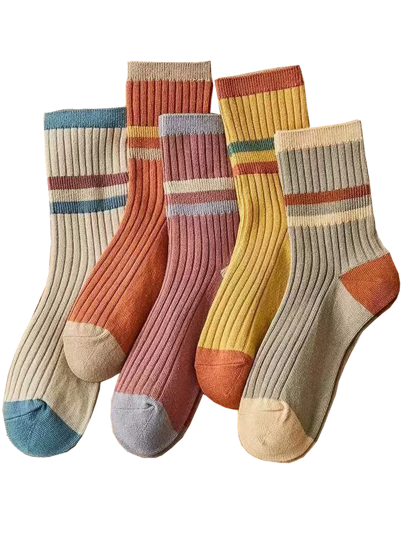 5 Pairs Fashion Stripe Women's Socks Candy Color Middle Tube Spring Autumn Daily Wear Ladies Tights