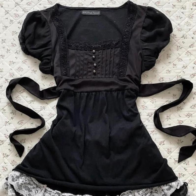 T-shirt Estiva Gotica Harajuku Estetica Anni 2000, Stile Subculturale Scura, Sexy e Delicata, a Maniche Corte, da Donna, Slim Fit con Laccetti in Vita