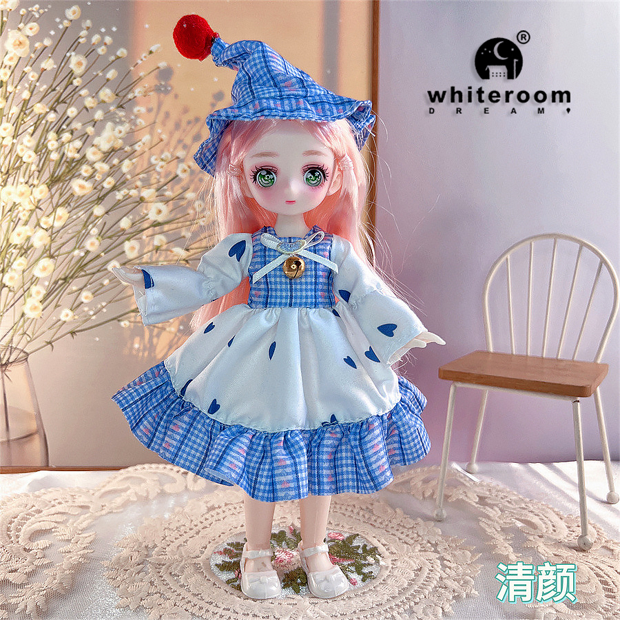 Boneka BJD 23cm, mainan badan anak perempuan 15 sendi dapat bergerak Kawaii dengan pakaian mode gaun rambut lembut boneka hadiah ulang tahun