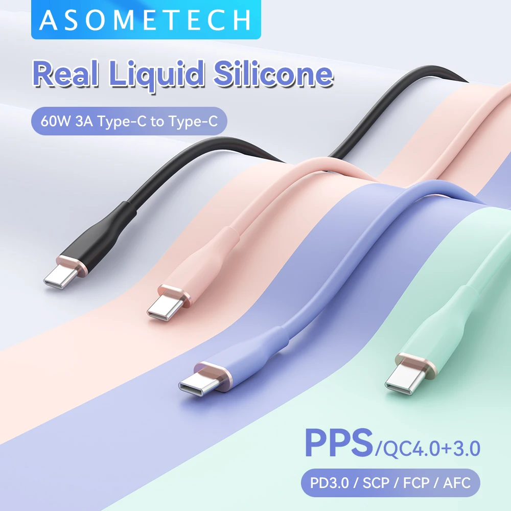 2M 60W สาย USB C ถึง USB ประเภท C PD Fast Charging Charger สายไฟ USBC ลวด3A TypeC สำหรับ Xiaomi Samsung Huawei Macbook iPad