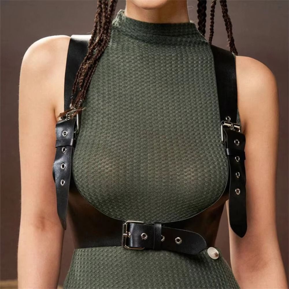 Corset Belt U Leather Harness Top Street Style Wide Waistband Punk Belt Chest Corset Adjustable Leather Gothic Suspender