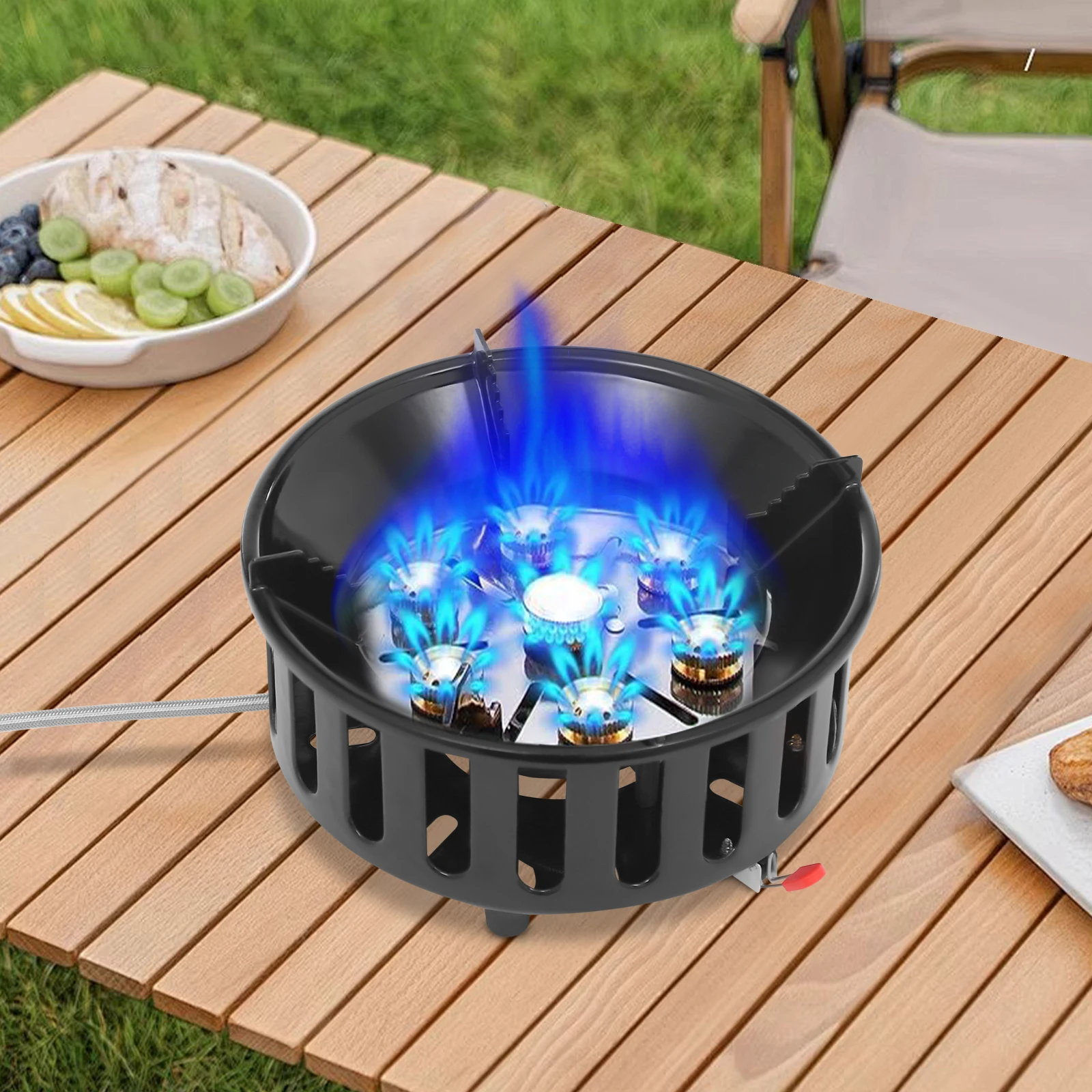 21000W Tragbarer Butan-Campingkocher mit 2 Adaptern, Gasbrenner, tragbarer Propankocher zum Braten und Kochen im Freien