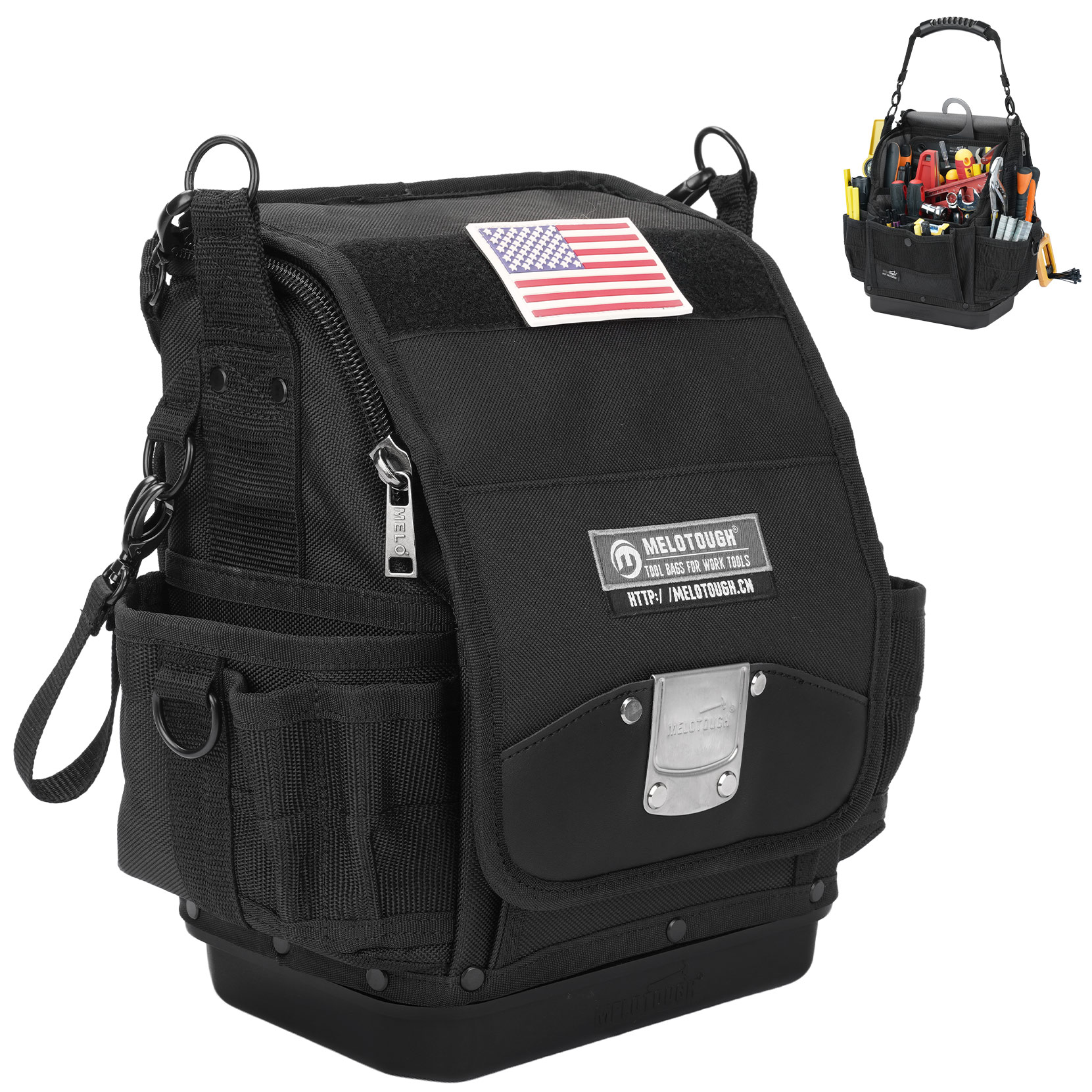 MELOTOUGH Electrician Tool Bag,44-Pockets Tool Bag,Small Sturdy Base Heavy Duty Tool Pouch with Hard Bottom for Electrician