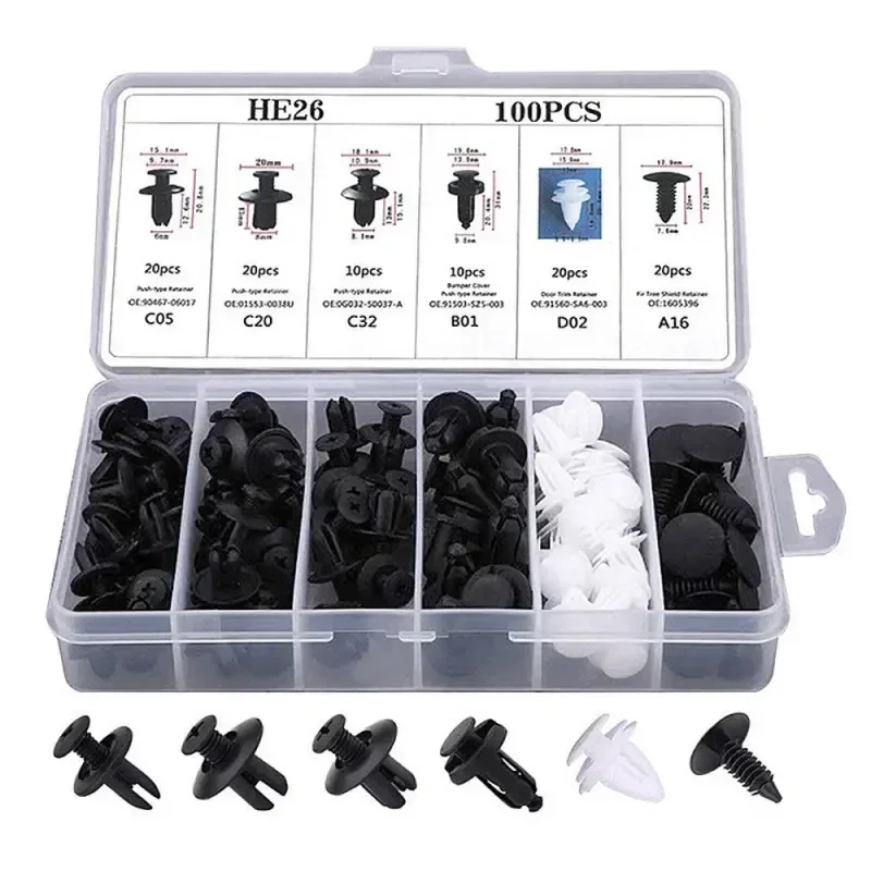 Mixed Car Plastic Clips, Fixação automática, Porta Closer, Pin Removing, Retenção, Rebite, Parafusos, Ferramentas de desmontagem, Produtos de remoção, 100pcs