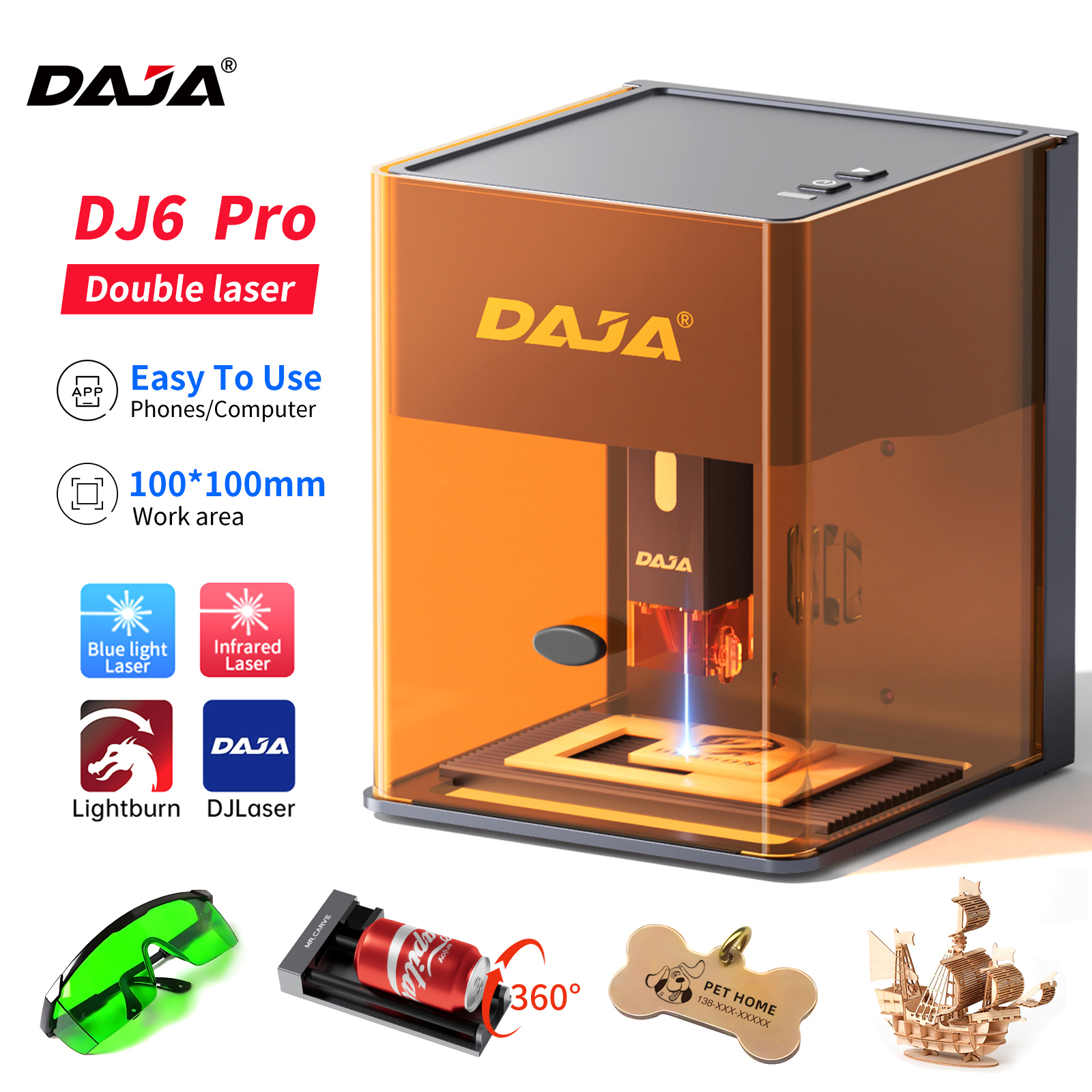 DAJA DJ6 プロミニレーザー彫刻機安全カバーカットビジネス彫刻機金属ジュエリー木材アクリルガラス用