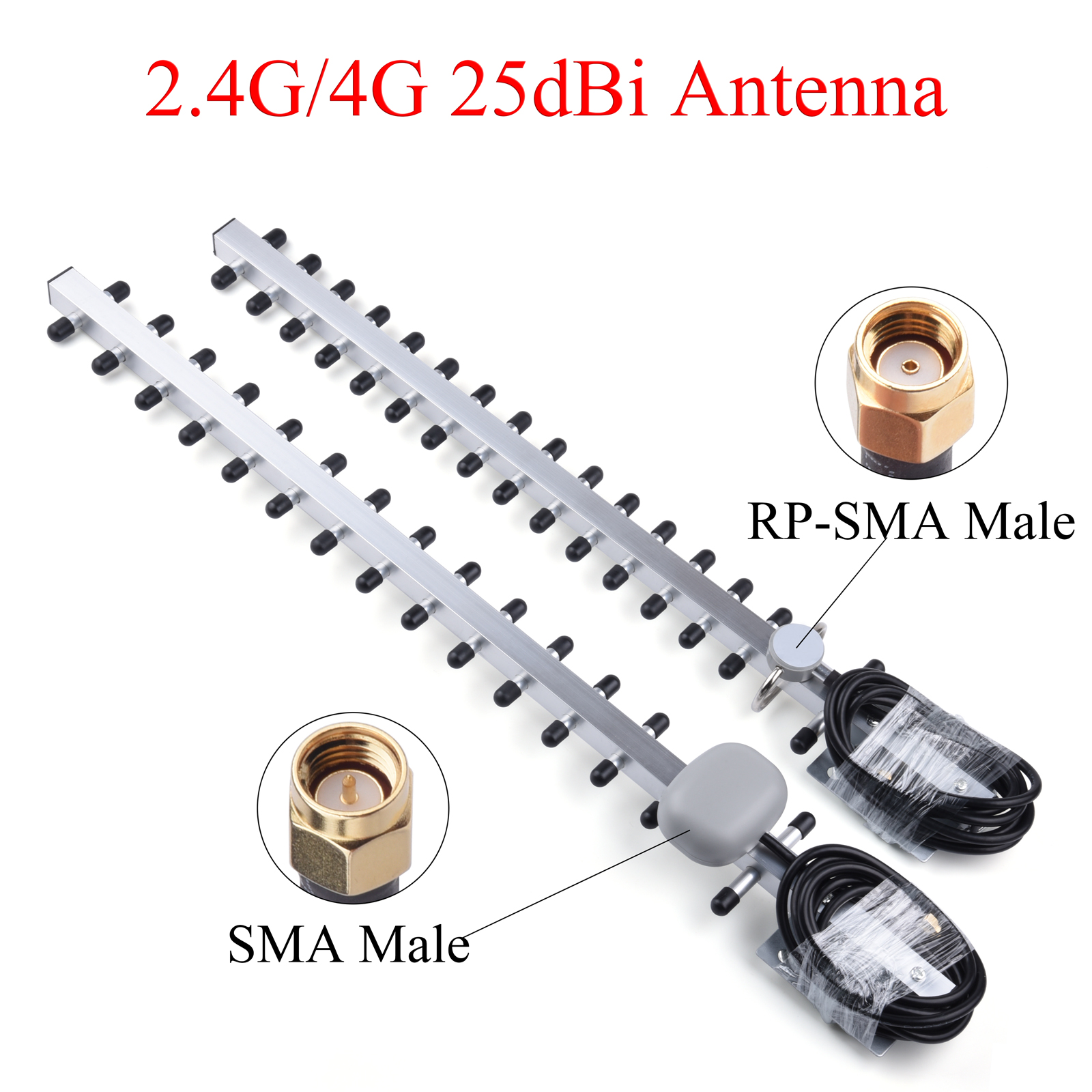 25dBi High Gain 4G/2.4G WiFi Yagi Antenna RP-SMA/SMA Male Connectors with Cable for Wireless Network Enhancement