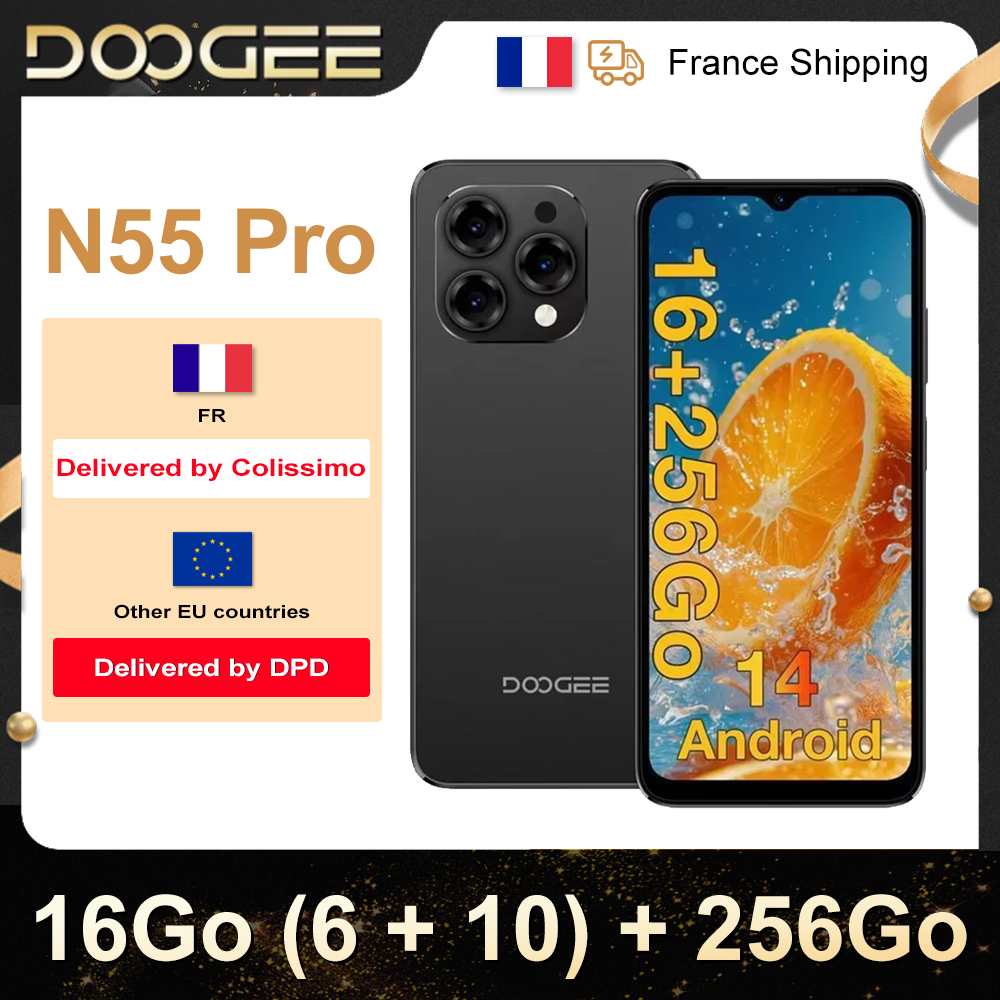 Doogee-smartfon N55 Pro, 6,56 cala, 90 Hz, IPS, 6 GB pamięci RAM, 256 Go, akumulator 5150 mAh, Android 14, odblokowanie rerecognition