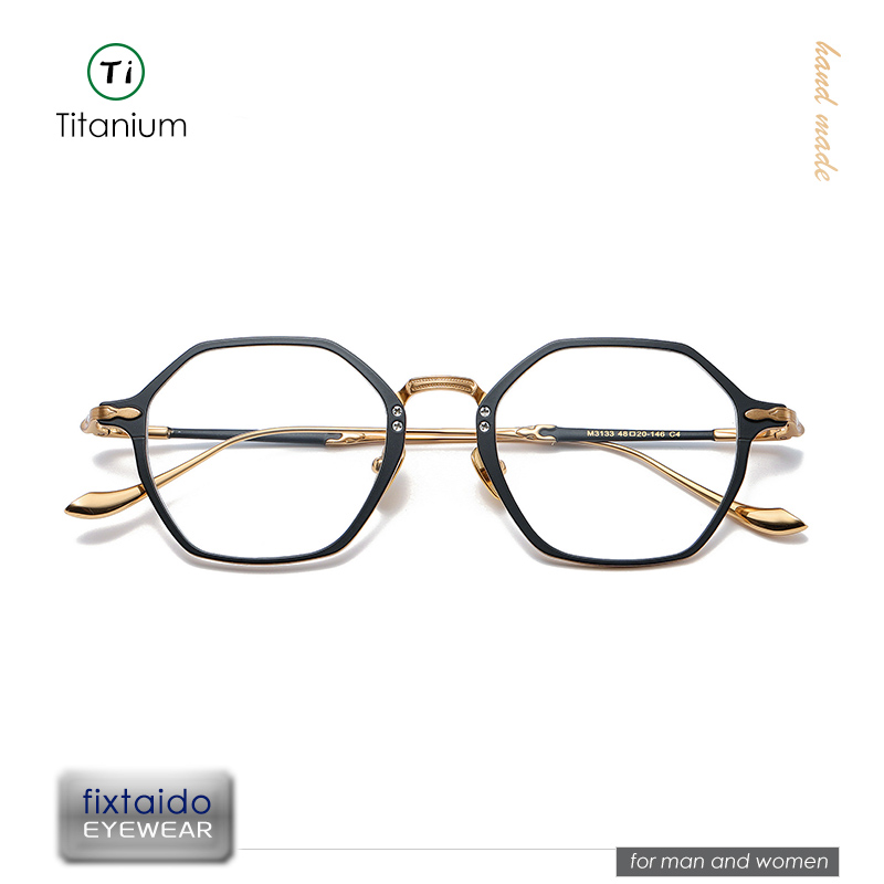 Montatura per occhiali esagonale in titanio puro stile giapponese, galvanica bicolore, MATSUDA stesso design per uomo e donna M3133