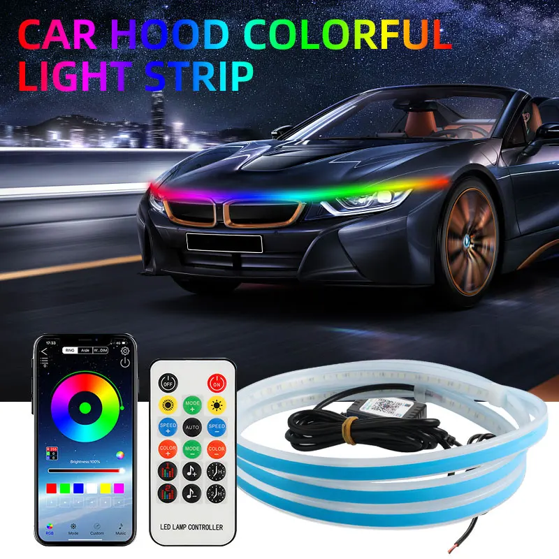 RGB-подсветка для автомобиля, разноцветная светодиодная подсветка, декоративная атмосферная лампа, модифицированные дневные ходовые огни, дистанционное управление через приложение