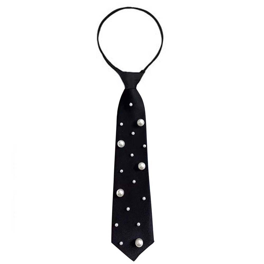 Temperament Korean Style Pearls Tie Black Choker Hand-beaded Long Necktie Tassels Necklace Decoration Shirt Tie Daily