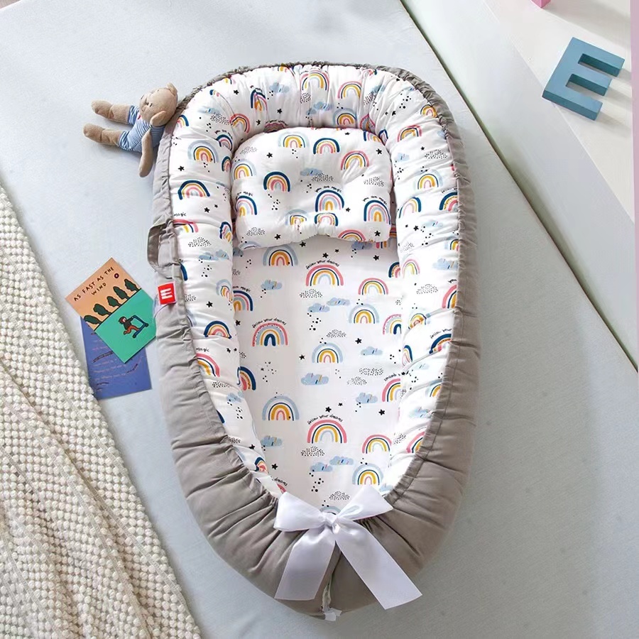 Baby Nest for Co Sleeping ทารกแรกเกิด Lounger ผ้าฝ้าย Breathable ปรับเปลเด็กบนเตียงแบบพกพา