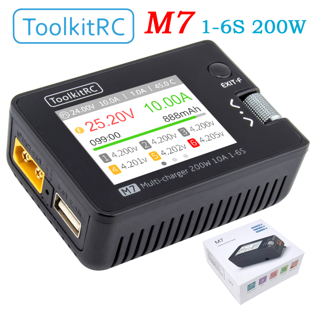 ToolkitRC M7 200W 10A DC バランス充電器放電器 1-6S Lipo バッテリー用電圧サーボチェッカー ESC テスター受信機 LCD IPS