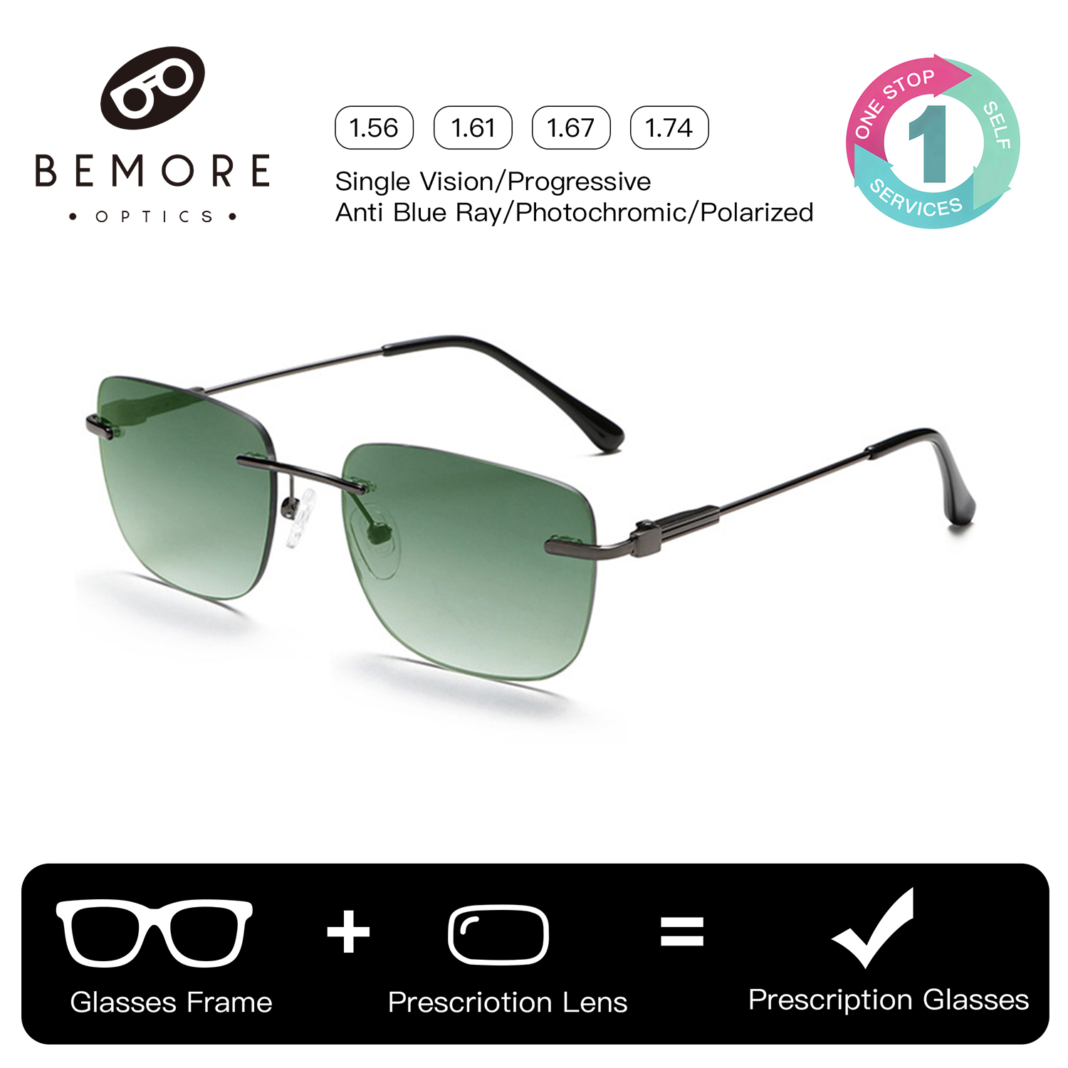 Kacamata Hitam Tanpa Bingkai BEMORE, Lensa Optik Polarisasi UV400 untuk Memancing, dengan Resep Khusus untuk Pria