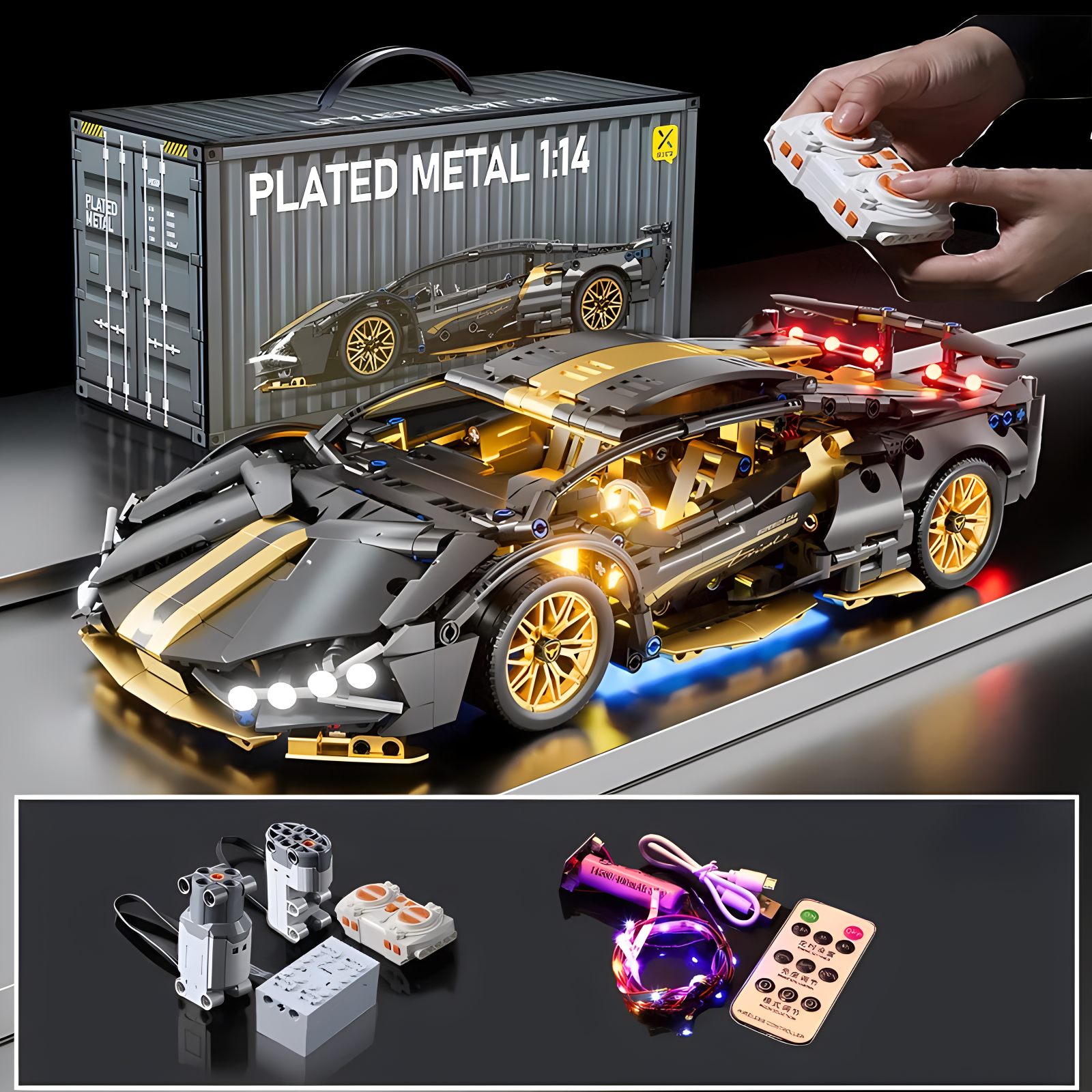 Modelo de coche deportivo de carreras técnico, bloques de construcción técnicos para adultos 1:14, supercoche DIY, rompecabezas de ladrillos, juguetes para niños y adultos, regalo (1280 + granulado)