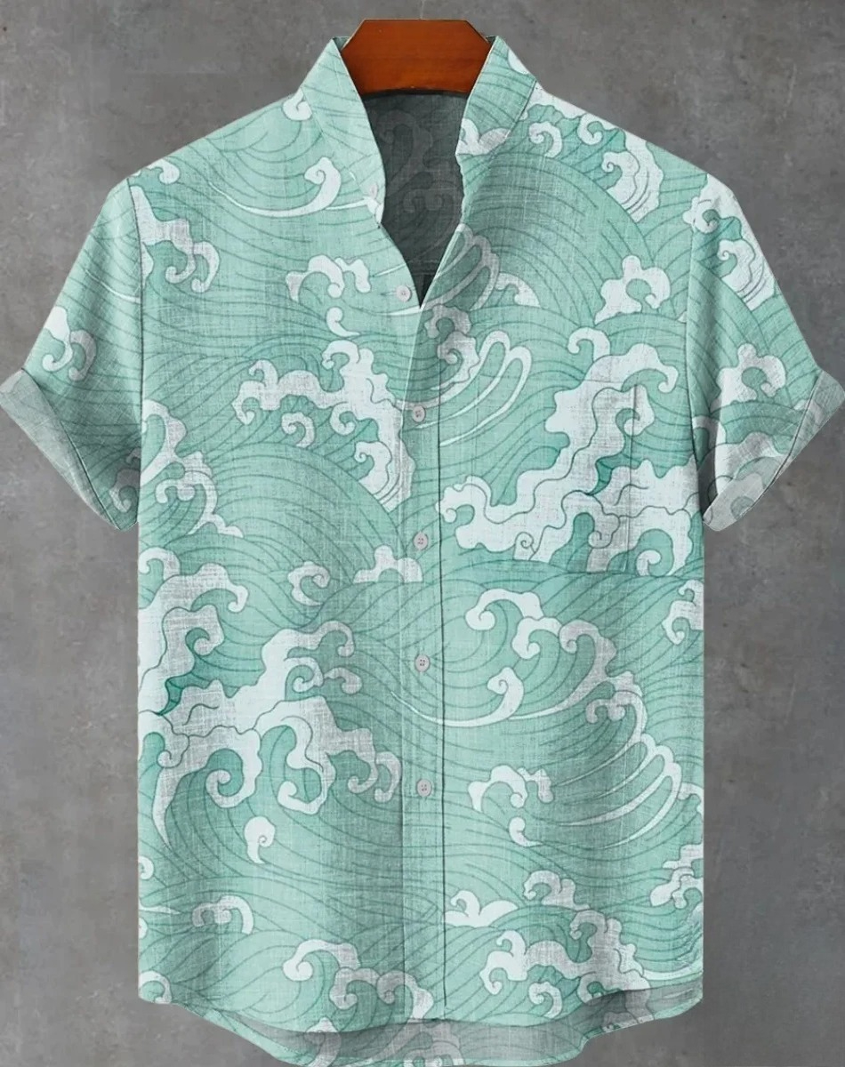 Men's Striped Hawaiian Shirt Casual Short Sleeved Top Loose Clothing Fashionable Retro Summer Shirt