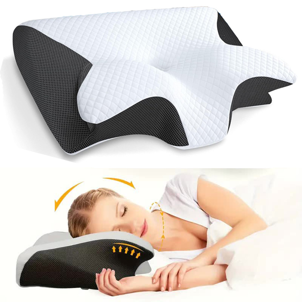 Cuscino in Memory Foam a Forma di Farfalla, Supporto Cervicale per Alleviare il Dolore al Collo, per Chi Dorme su un Fianco o sulla Schiena, Cuscino Ergonomico Sagomato
