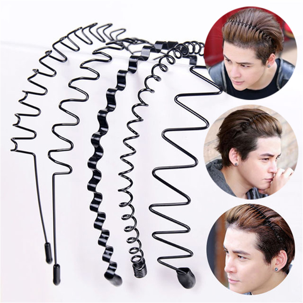 Hoop Haar Band Welle Geformt Haarband Gesicht Waschen Kopfschmuck Unisex Haar Hoop Non Slip Schwarz Metall Spirale Stirnband Für Männer frauen