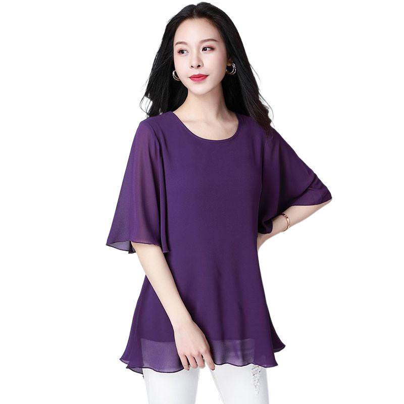 เสื้อชีฟองคอโอ แขนสั้น ไซส์ใหญ่ สำหรับผู้หญิง ใส่ทำงานหรือลำลอง สไตล์ผู้หญิง