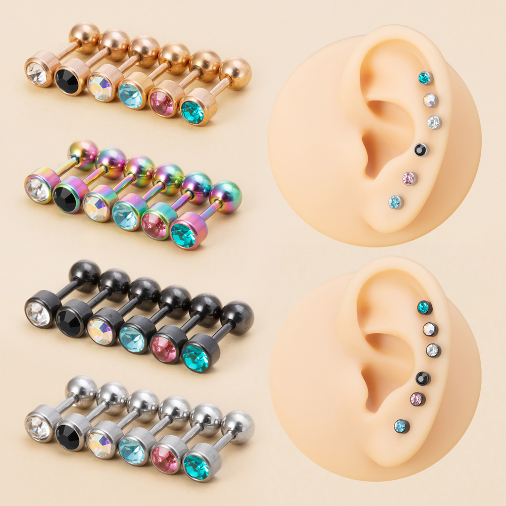 2 SZTUK 16G Kolczyki sztyfty Okrągłe Rhinestone Stal nierdzewna Śruba kulowa Mężczyźni Kobiety Helix Chrząstka Biżuteria do przekłuwania płatka ucha
