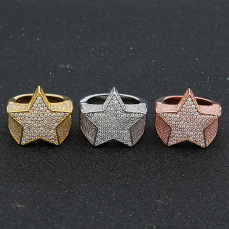 Milangirl, nuevos anillos Hip Hop Rock de cinco estrellas, anillos de pentagrama de circón con diamantes de imitación de lujo para hombres y mujeres, fiesta de boda para mujeres