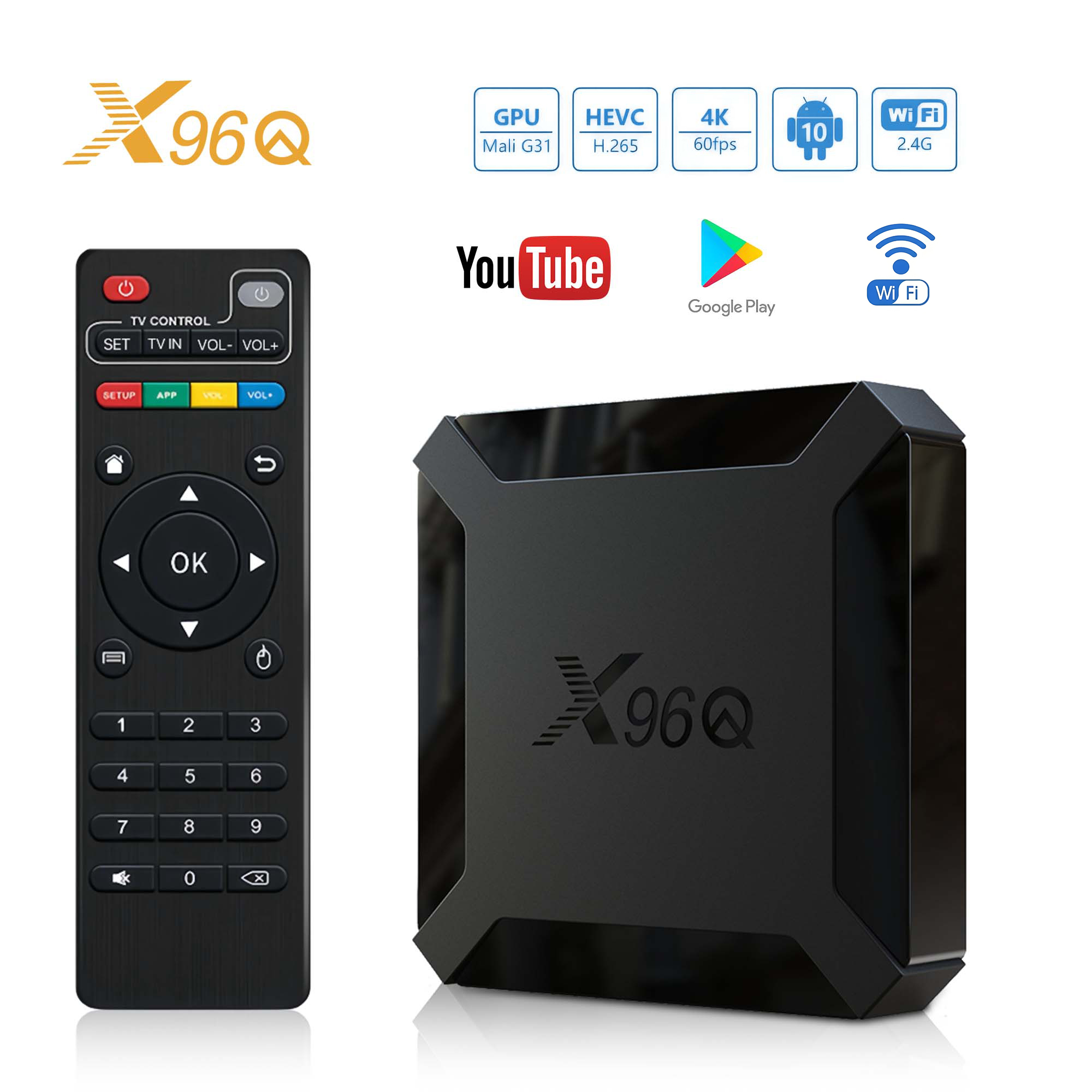 HOT Smart Android TV BOX รองรับวิดีโอ WiFi 4K Quad Core RAM1/2GB ROM8/16GB เครื่องเล่นสื่อสตรีมมิ่งพกพา Netflix Youtube X96Q