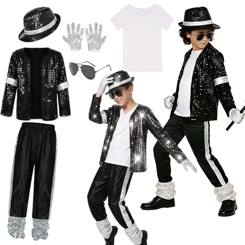 Kostium Michaela Jacksona dla dzieci, strój gwiazdy muzycznej dla chłopców, przebranie na Halloween, karnawał, występy sceniczne, taniec, cosplay, imprezę.
