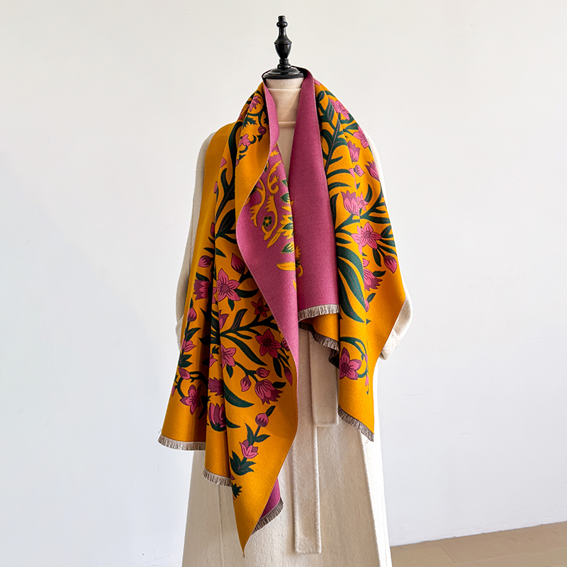 Écharpe d'hiver en cachemire pour femmes, marque de luxe, châle Pashmina à franges imprimé Floral, Bandana et Poncho, 2025